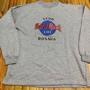 Hard Rock Cafe SFOR Bosnia Embroidered Sweatshirt Gray Size XL Vintage Viking